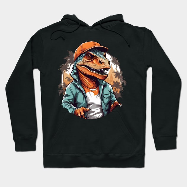 dino t-rex camping Hoodie by Pastew Stdio